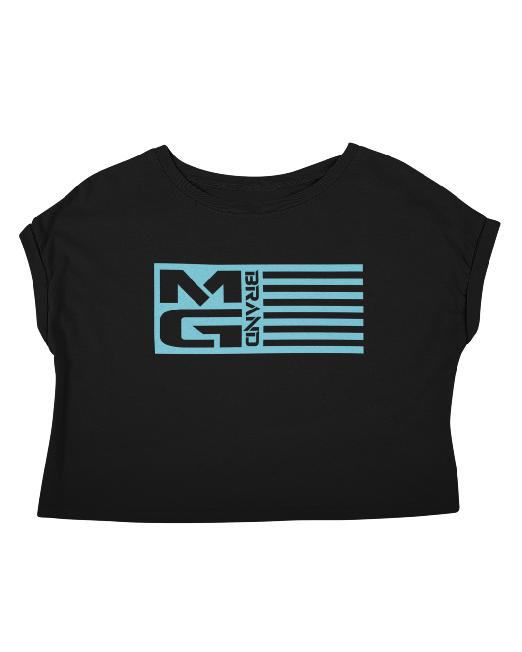 MG FLAG CROP TEE BLACK/LIGHT BLUE - [madgearbrand]