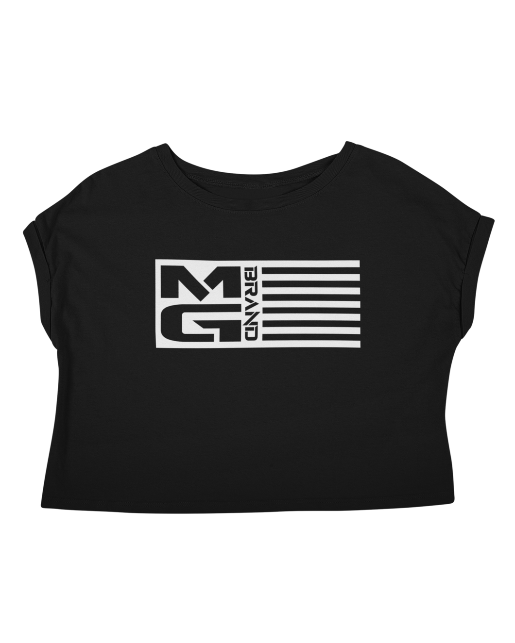 MG FLAG CROP TEE BLACK/WHITE - [madgearbrand]