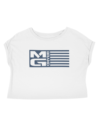 MG FLAG CROP TEE WHITE/NAVY - [madgearbrand]