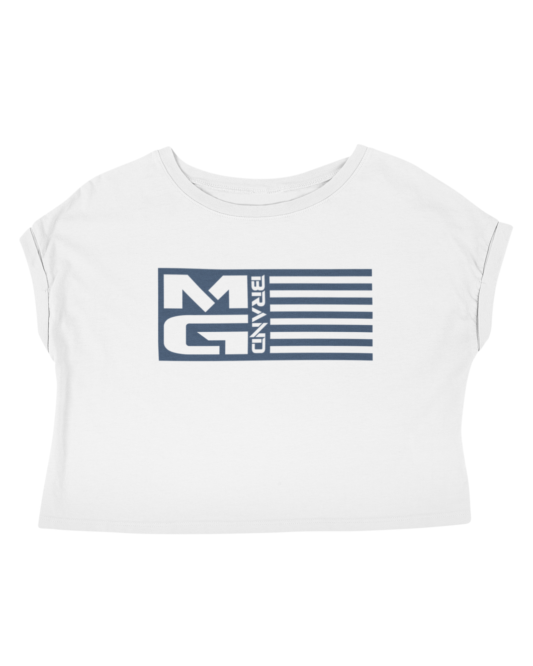 MG FLAG CROP TEE WHITE/NAVY - [madgearbrand]